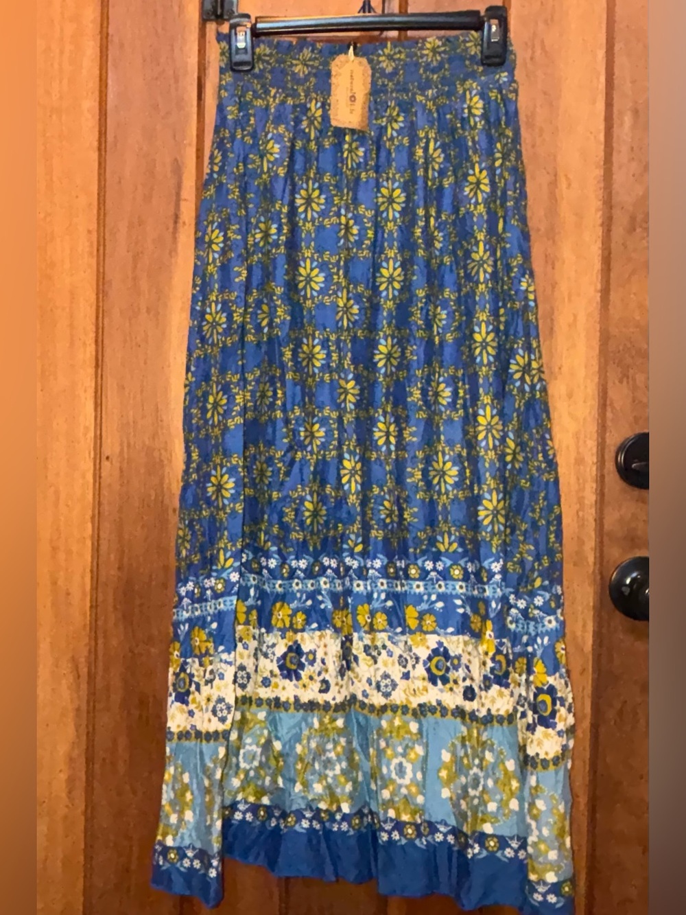 Natural Life Blue Floral Maxi Skirt With Smocking